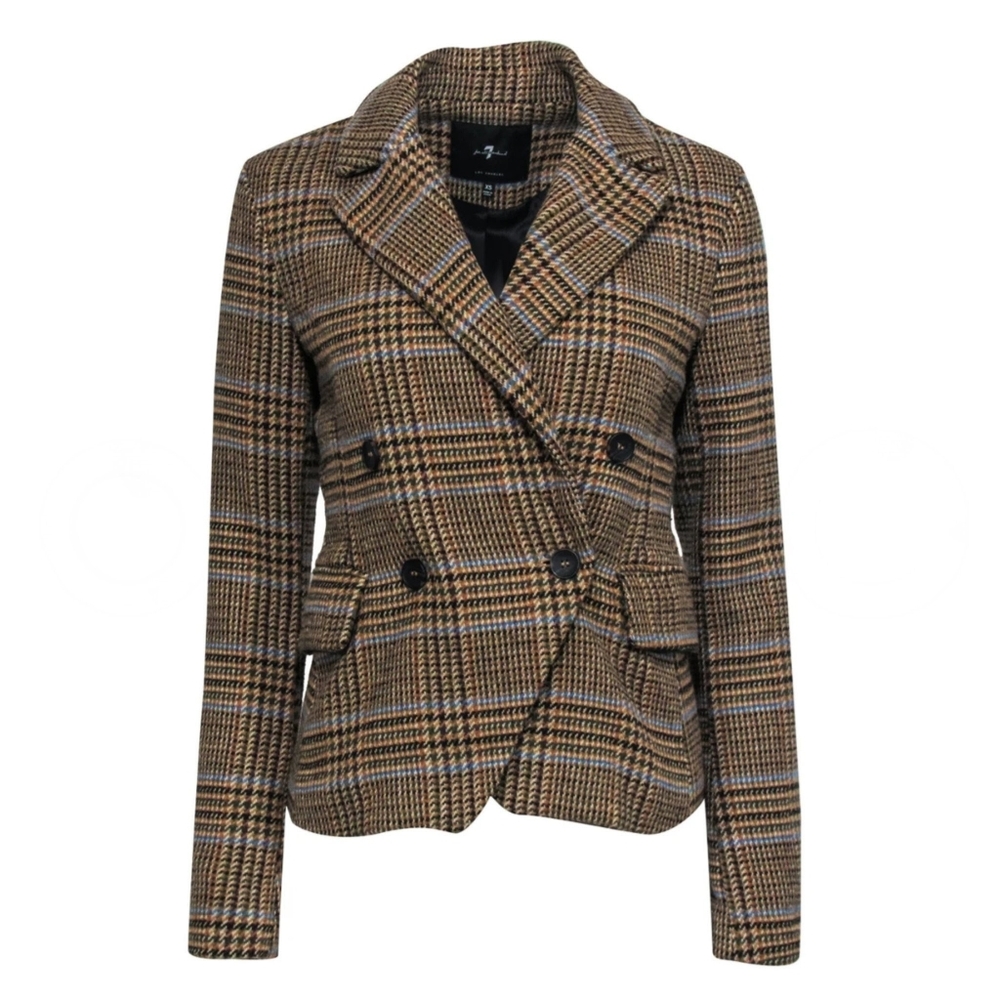 7 For All Mankind Wool Blend Plaid Double-Breasted Jacket Women's Medium